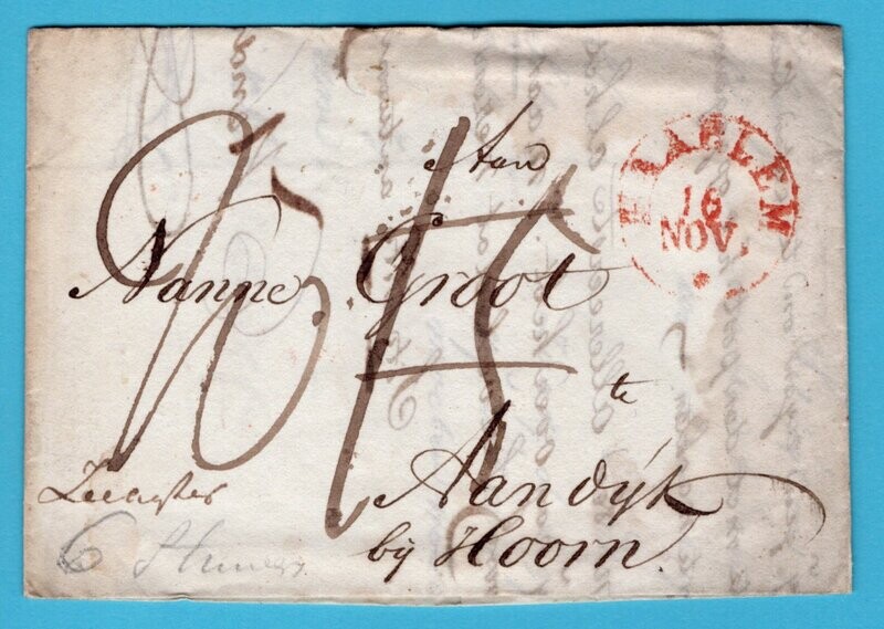 NEDERLAND brief 1830 Haarlem met "DEB.118/HOORN" naar Andijk