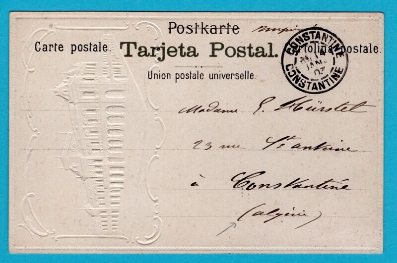 URUGUAY embossed PPC 1903 Montevideo to Algeria