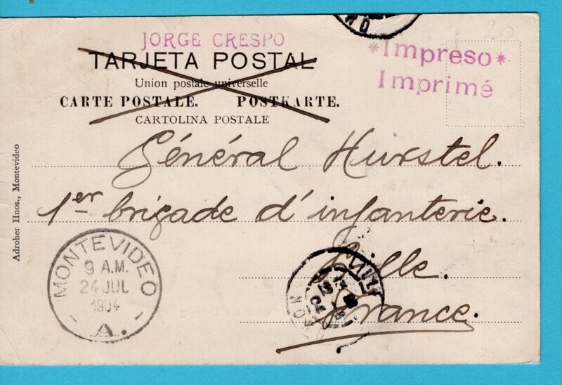 URUGUAY PPC 1904 Montevideo to France
