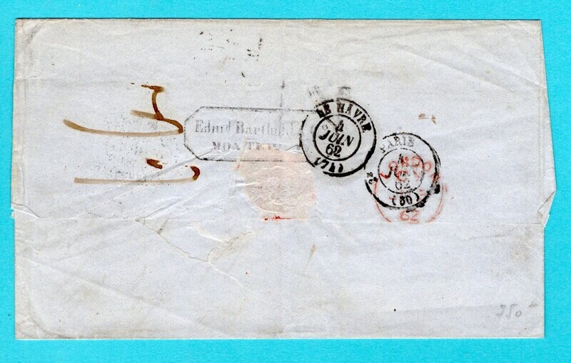URUGUAY cover sheet 1862 Montevideo to France