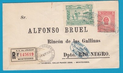 URUGUAY special R flight cover 1925 Montevideo - Rincon