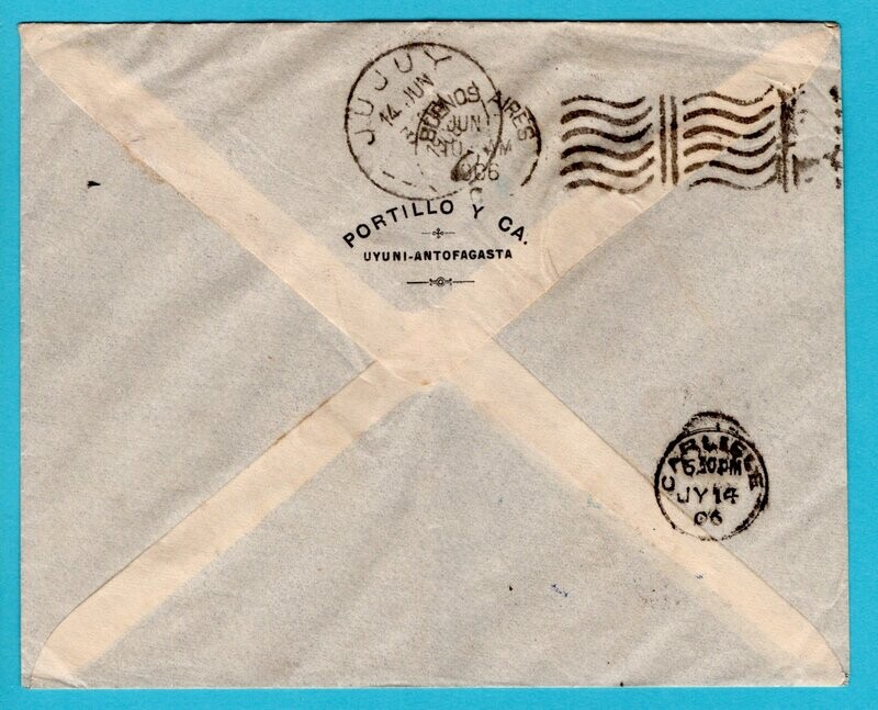 BOLIVIA cover 1906 Uyuni to England