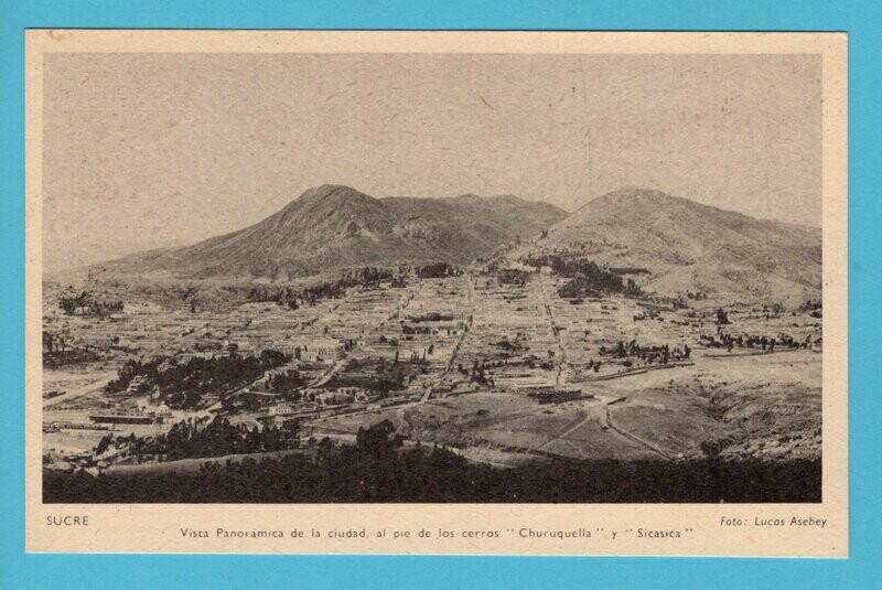 BOLIVIA illustrated postal card "habilitado" view Sucre