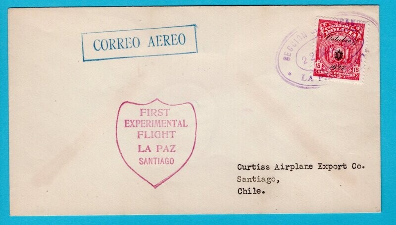 BOLIVIA air cover 1928 La Paz first experimental flight