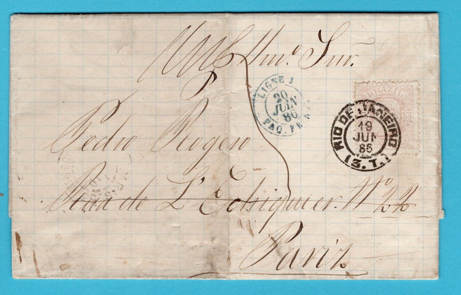 BRAZIL entire 1886 RdJ with 200R dom Pedro to France