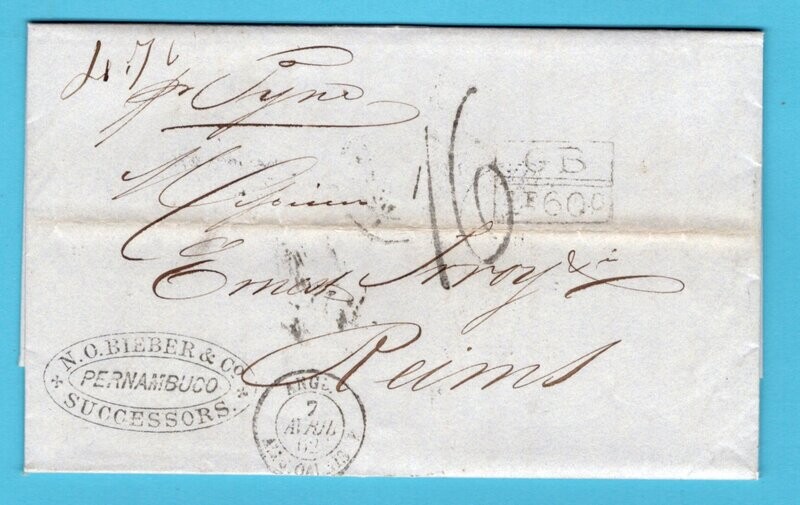 BRAZIL entire 1862 Pernambuco to France