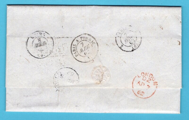 BRAZIL entire 1862 Pernambuco to France