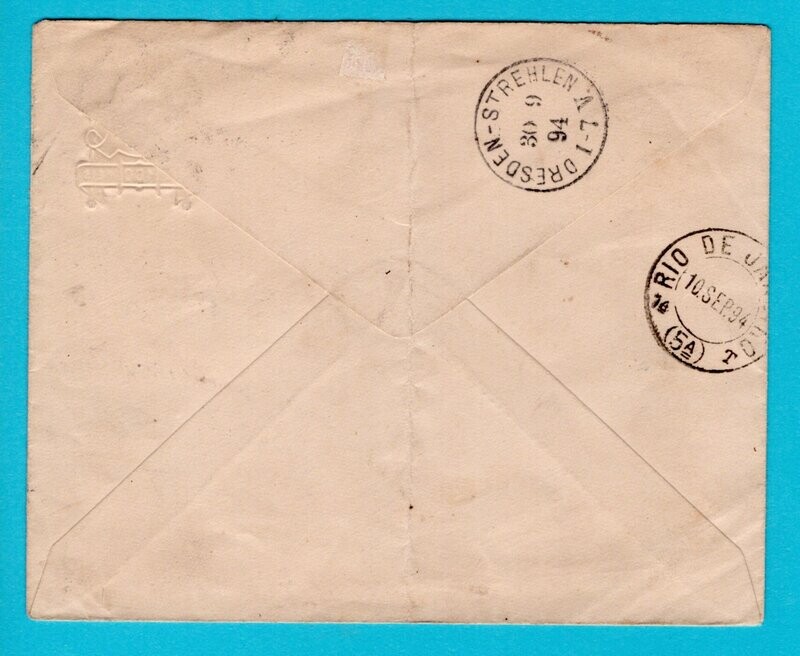 BRAZIL uprated postal envelope 1894 Santos to Germany