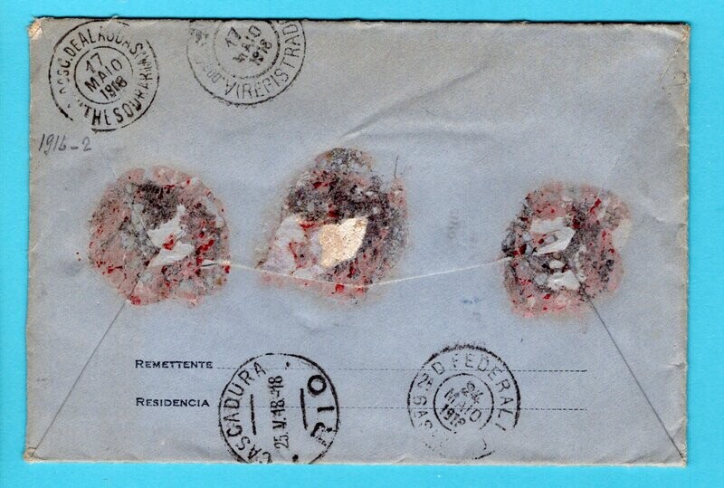 BRAZIL insured letter 1918 Atalaia to Cascadura