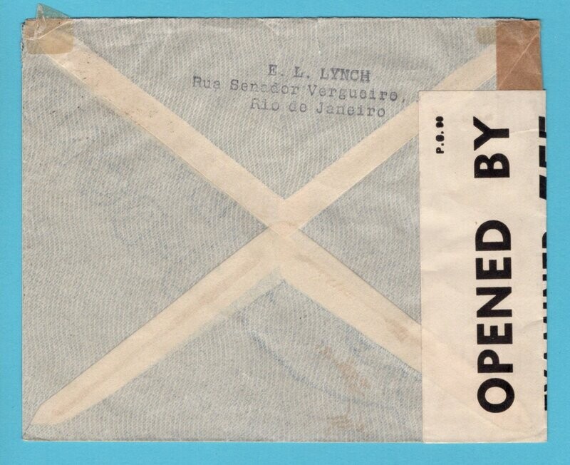 BRAZIL transatlantic air cover 1941 RdJ with censor to England