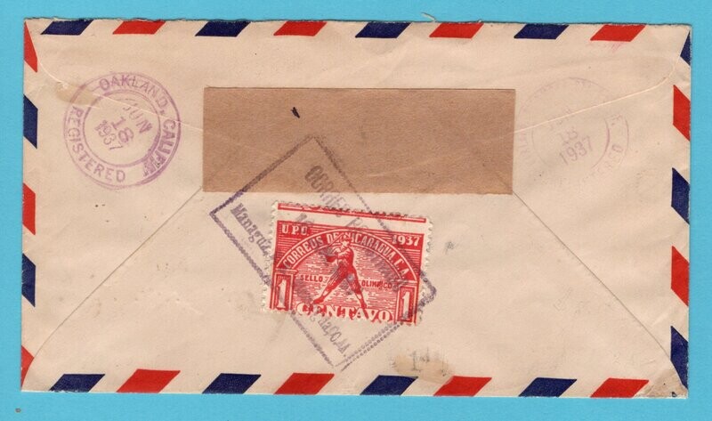 NICARAGUA R air cover 1937 Managua to USA