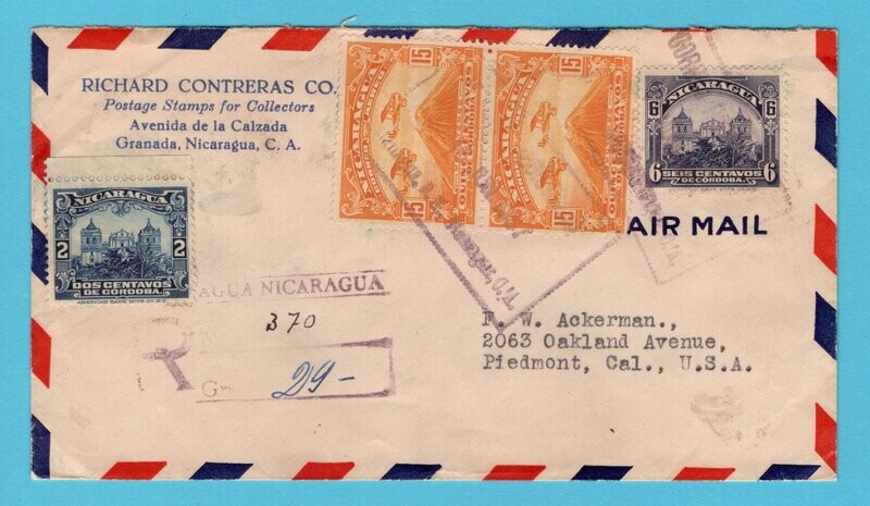 NICARAGUA R air cover 1937 Managua to USA