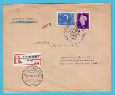 NEDERLAND R drukwerk 1948 Cour de Justice Den Haag R label