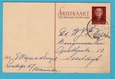 NEDERLAND briefkaart met betaald antwoord 1955 Heerenveen