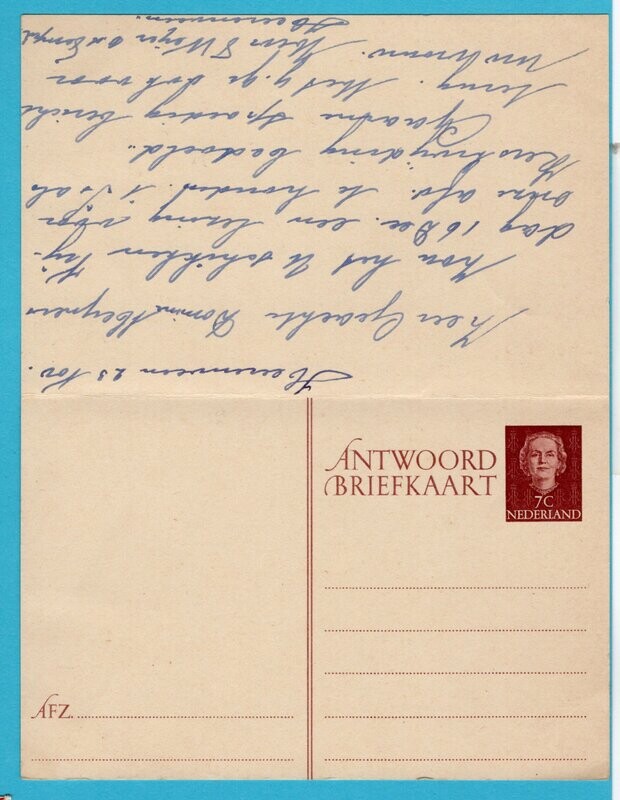 NEDERLAND briefkaart met betaald antwoord 1955 Heerenveen