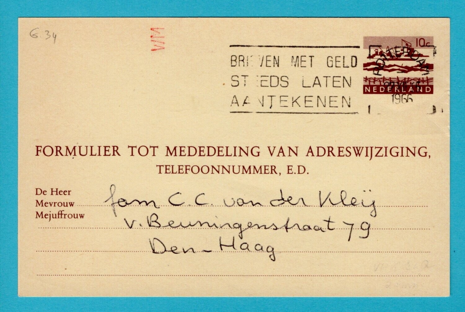 NEDERLAND verhuiskaart 1966 Rotterdam G#34