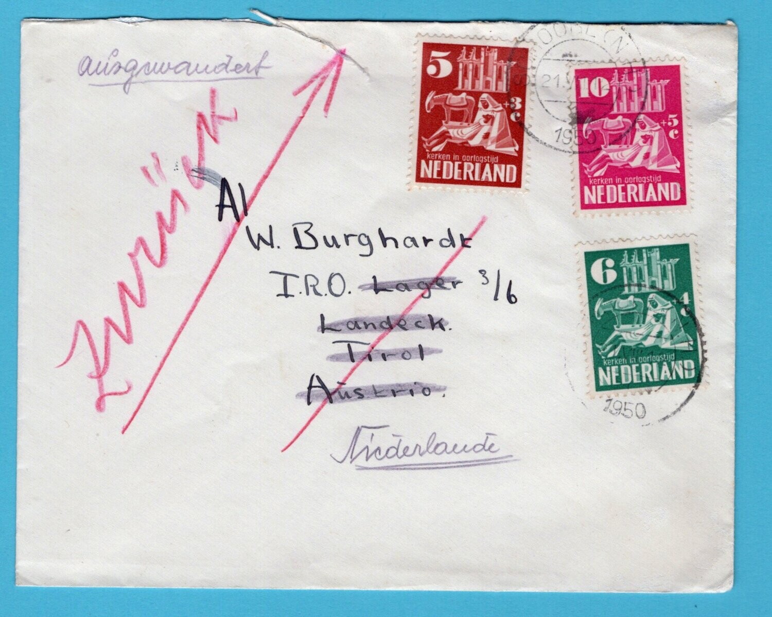 NEDERLAND brief 1950 Schoorl naar Oostenrijk en retour