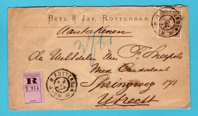 NEDERLAND R brief 1897 Rotterdam naar Utrecht