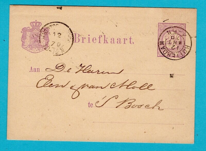 NEDERLAND briefkaart 1879 Rotterdam privé bedrukt Duuring in koffie
