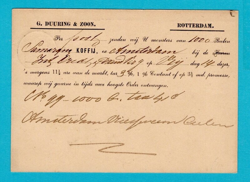 NEDERLAND briefkaart 1879 Rotterdam privé bedrukt Duuring in koffie