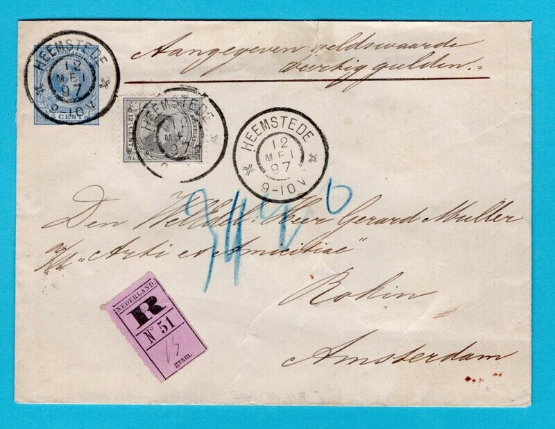NEDERLAND R envelop met waarde1897 Heemstede