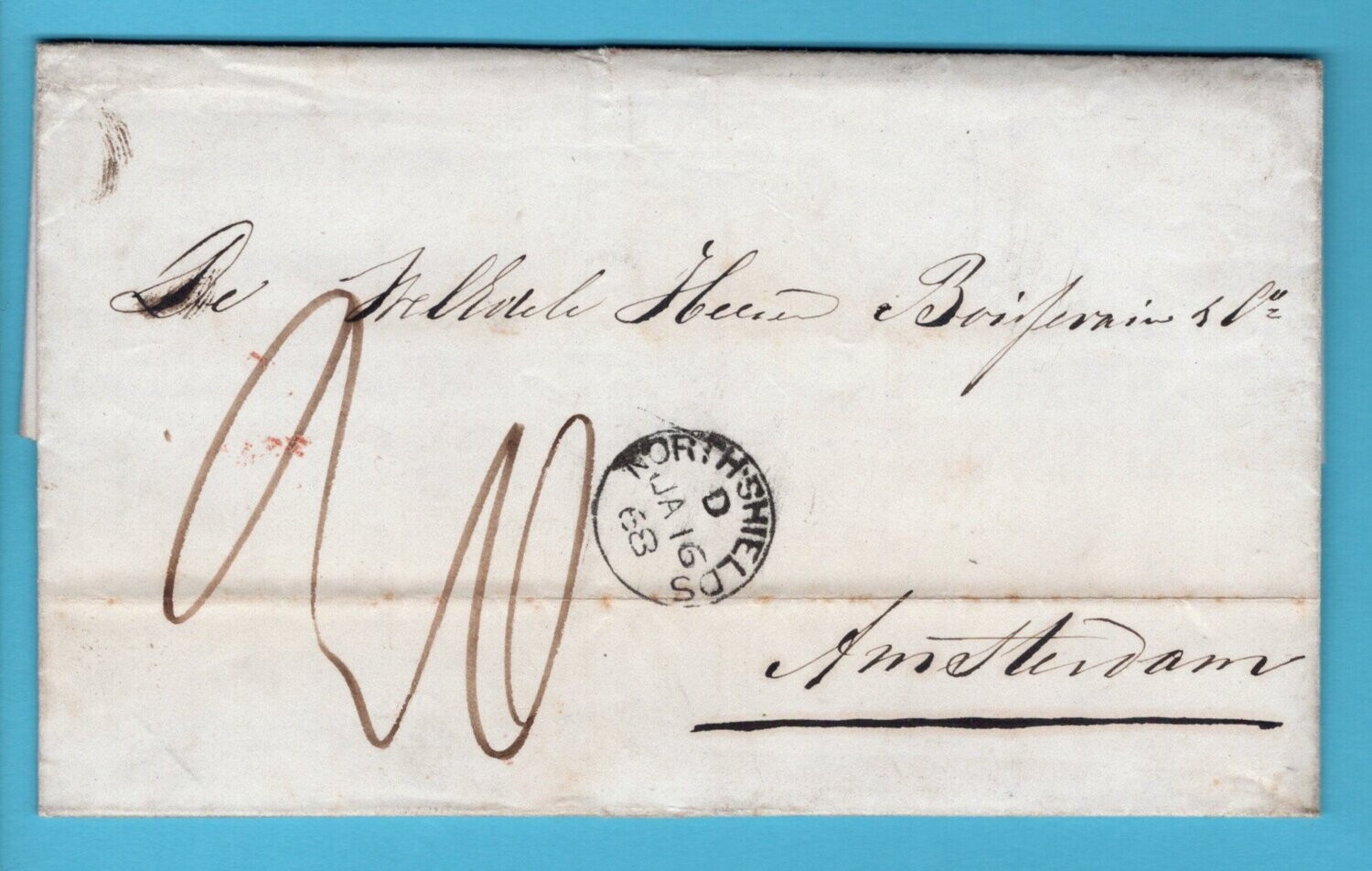 NEDERLAND brief 1868 met "in Zee" North-Shields naar Amsterdam