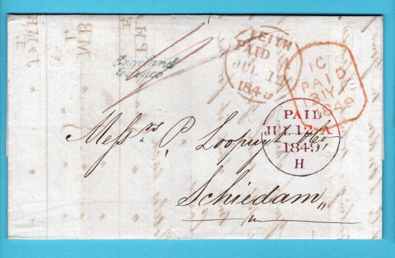 ENGELAND brief 1849 Leith met "Engeland/franco" naar Schiedam