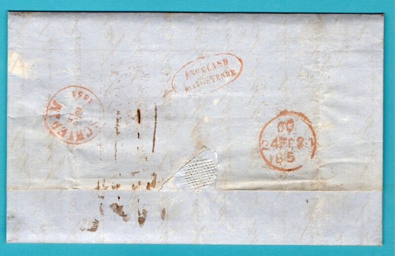 USA brief 1851 New York met "Engeland over Ostende" - Schiedam