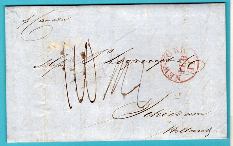 USA brief 1851 New York met "Engeland over Ostende" - Schiedam