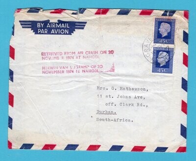 NEDERLAND vlieg rampbrief 1974 Den Haag verongelukt Nairobi