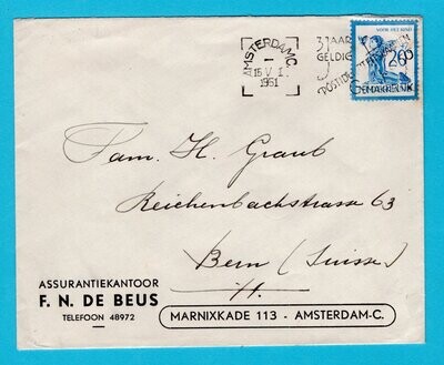 NEDERLAND brief 1951 Amsterdam naar Zwitserland met 20ct Kind