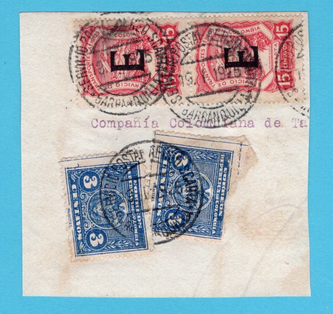 COLOMBIA piece 1925 Barranquilla with SCADTA stamps for Spain