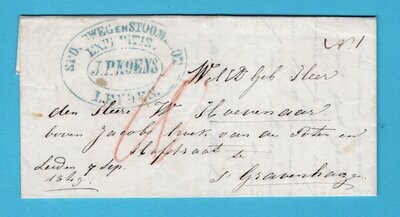 NEDERLAND brief 1849 Leiden per expediteur Koens naar Den Haag