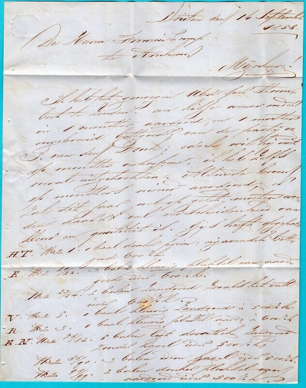 NEDERLAND brief 1858 Druten per Stoomboot met tarief berekening