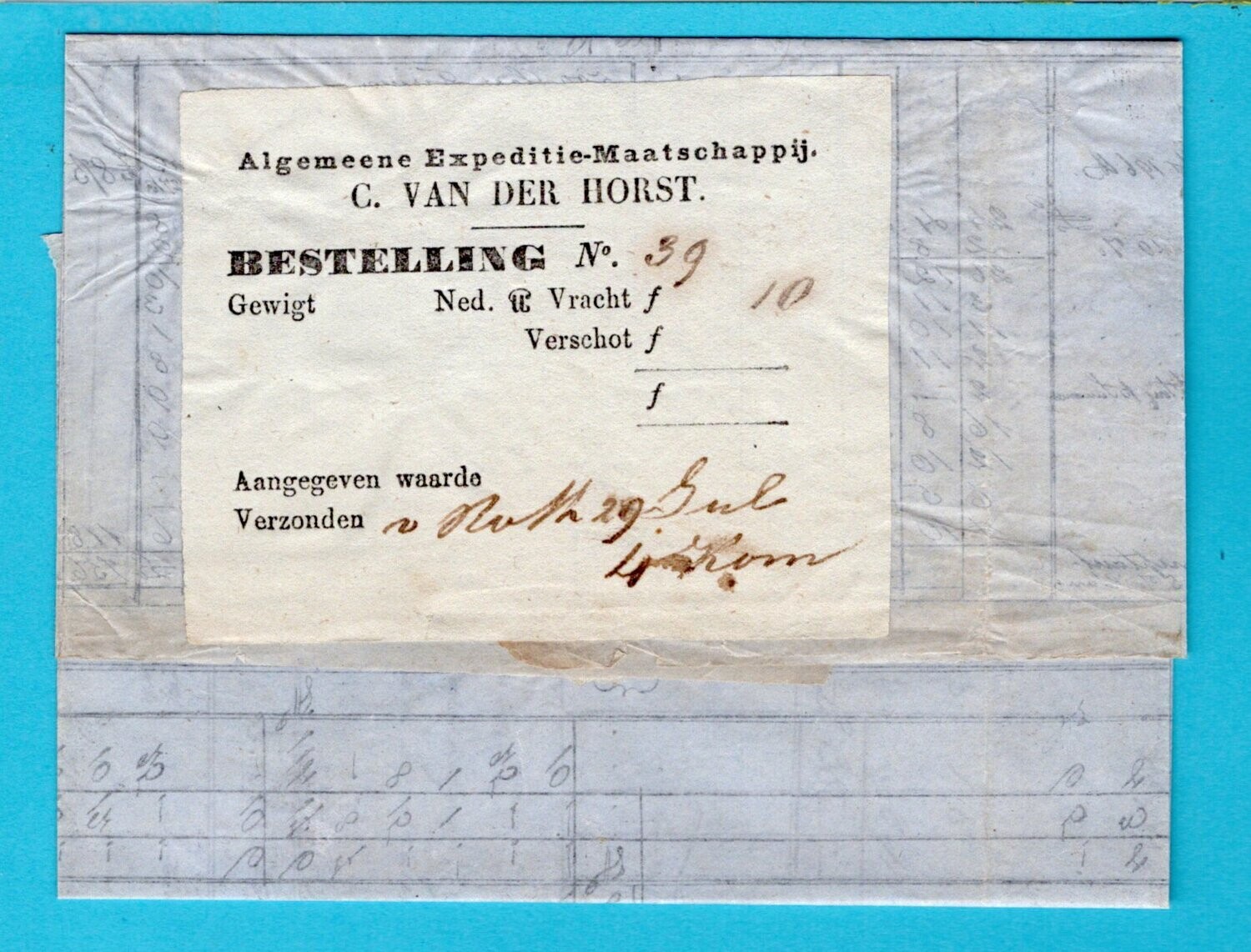 NEDERLAND brief 1849 London -Rotterdam Expeditie v.d. Horst label