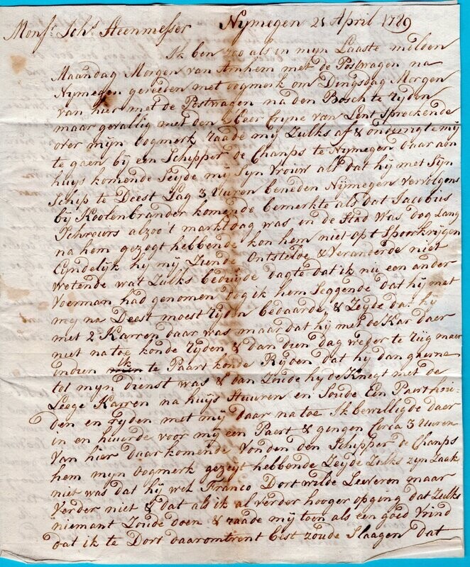 NEDERLAND Kasteleinsbrief 1789 Nijmegen naar "Koning van Polen"