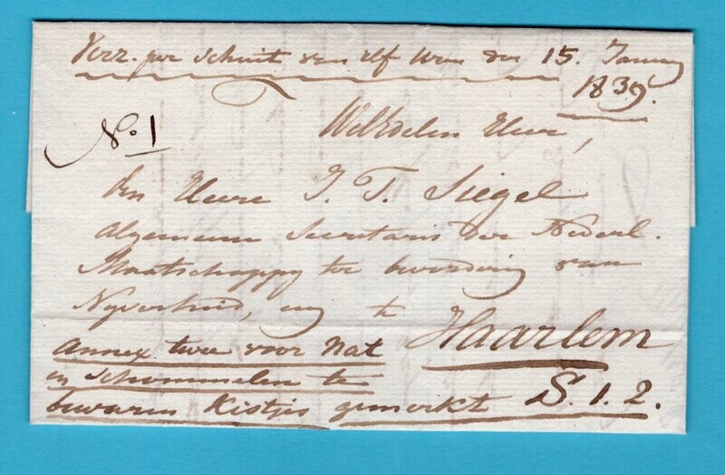 NEDERLAND brief 1839 Amsterdam "per schuit van elf uren"