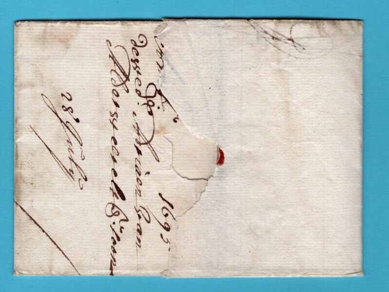 NEDERLAND kasteleinsbrief 1695 Amsterdam 3 stuiver - "In de Wildeman"