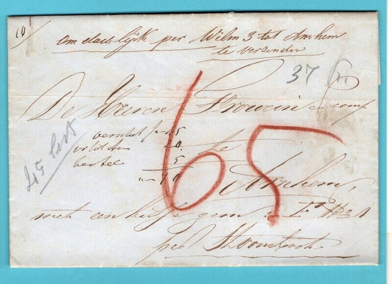 NEDERLAND brief 1858 Druten per Stoomboot met tarief berekening