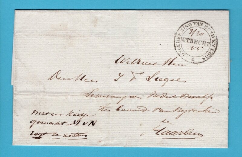NEDERLAND omslag 1848 Utrecht per van Gend&Loos naar Haarlem