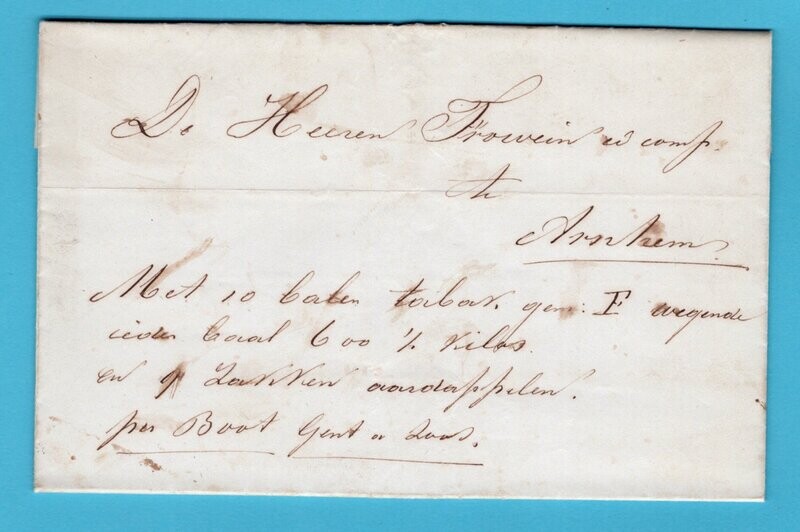 NEDERLAND brief 1867 Druten "per boot Gend en Loos" naar Arnhem