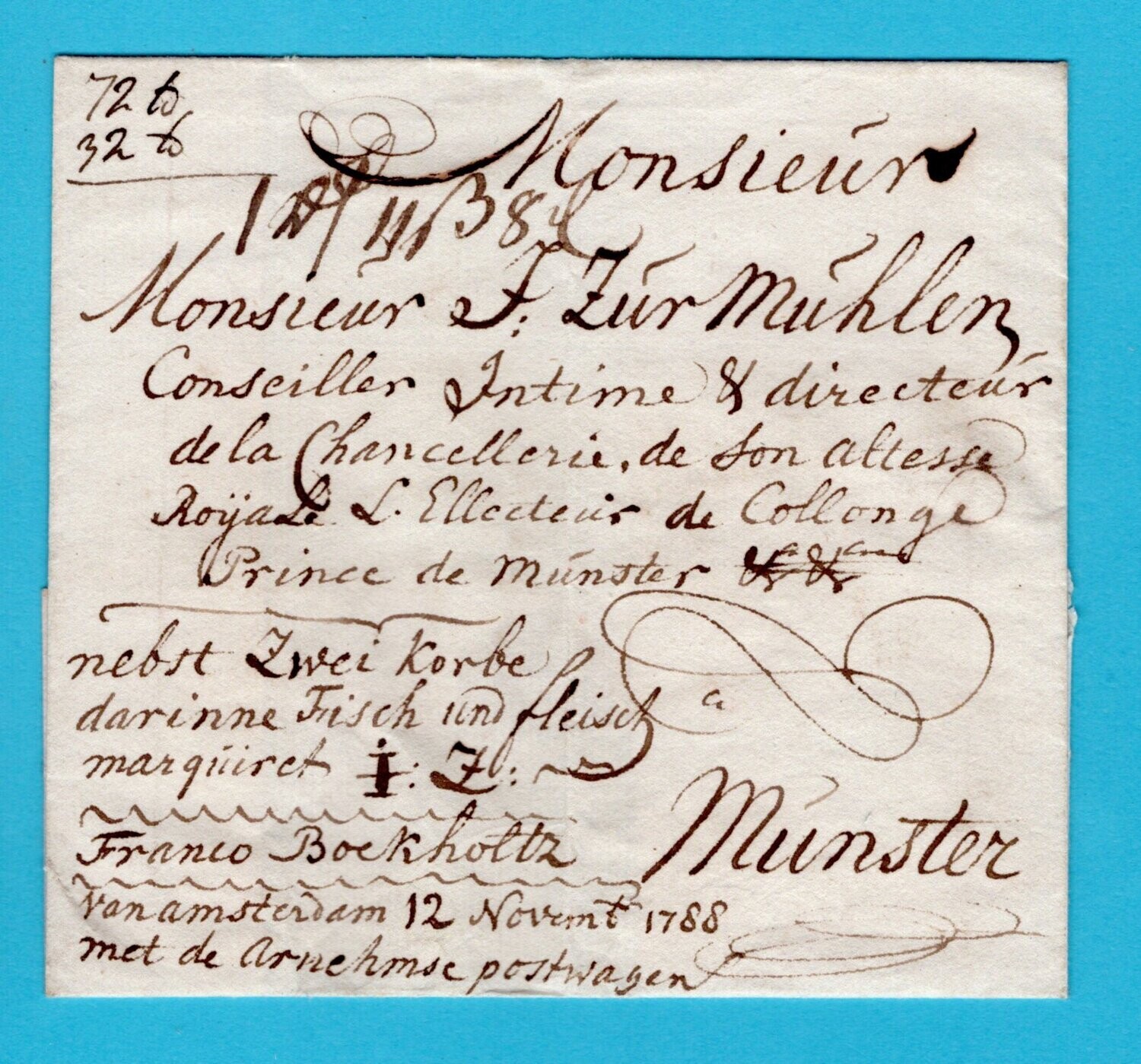 NEDERLAND Diligence brief 1788 Amsterdam naar Munster