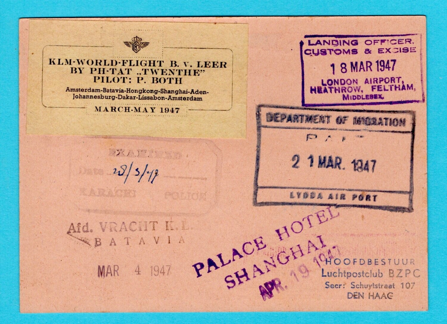 NEDERLAND KLM chartervlucht 1947 Amsterdam - Azië