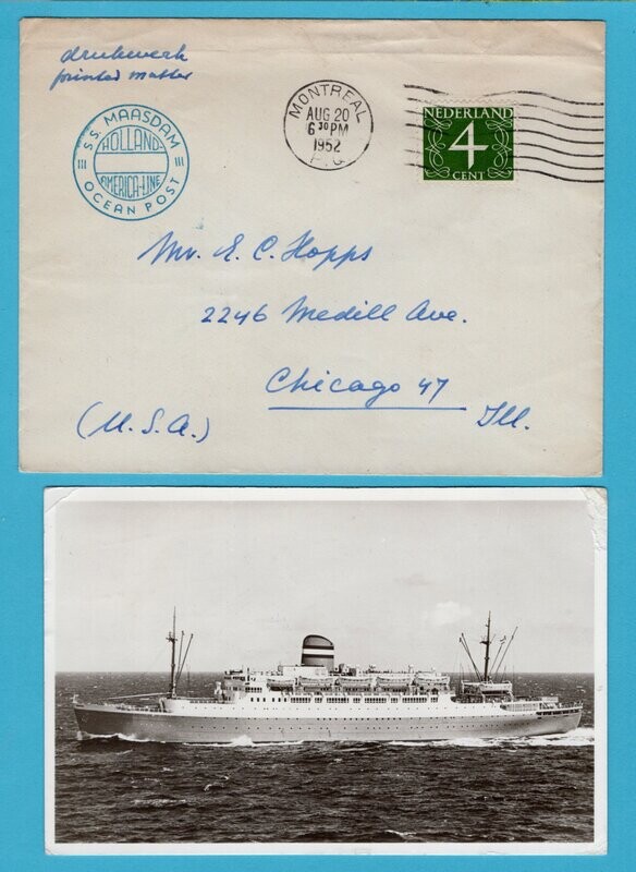 NEDERLAND brief 1952 en kaart 1959 S.S. Maasdam NEDERLAND brief 1952 en kaart 1959 S.S. Maasdam