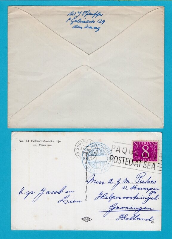 NEDERLAND brief 1952 en kaart 1959 S.S. Maasdam