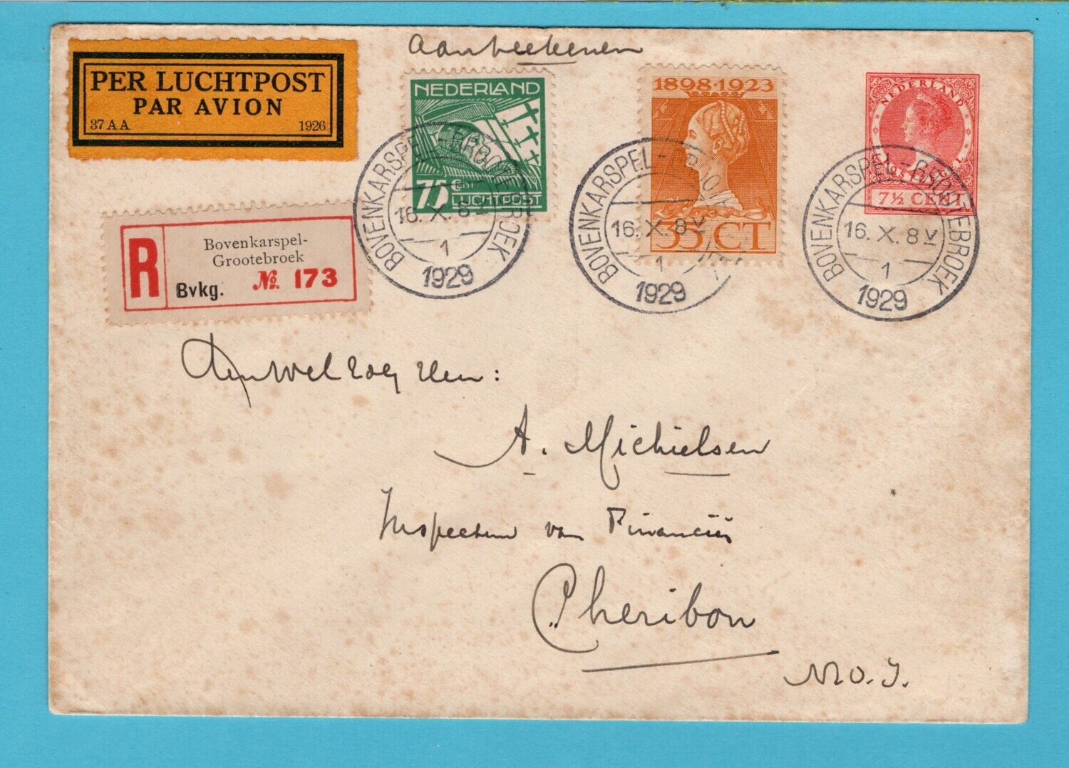 NEDERLAND R lp brief 1929 Bovenkarspel op ongeluksvlucht Indië