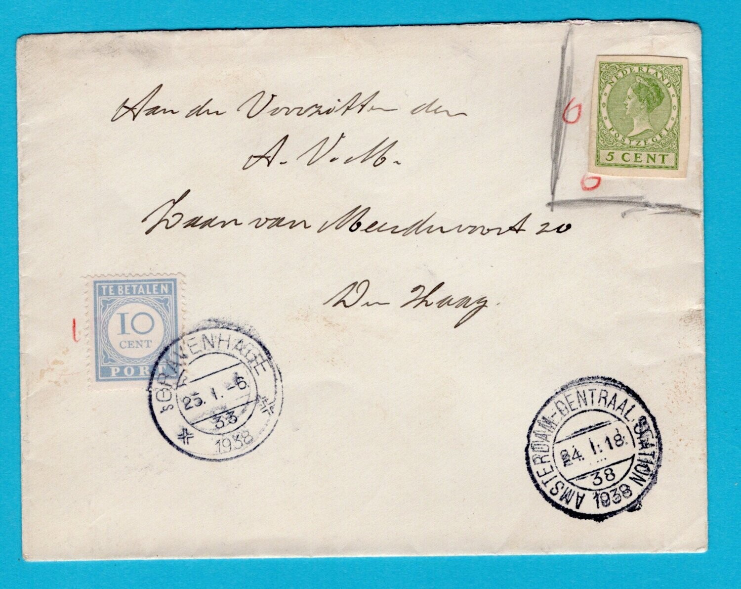 NEDERLAND brief 1938 Amsterdam gefrankeerd met uitknipsel -beport