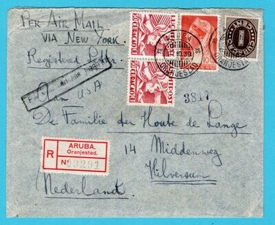 CURAÇAO R lp brief 1939 Aruba naar Hilversum