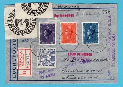 CURAÇAO R lp brief 1938 Willemstad beschadigd ontvangen
