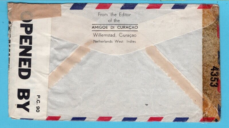 CURAÇAO gecensureerde lp brief 1943 Willemstad naar London
